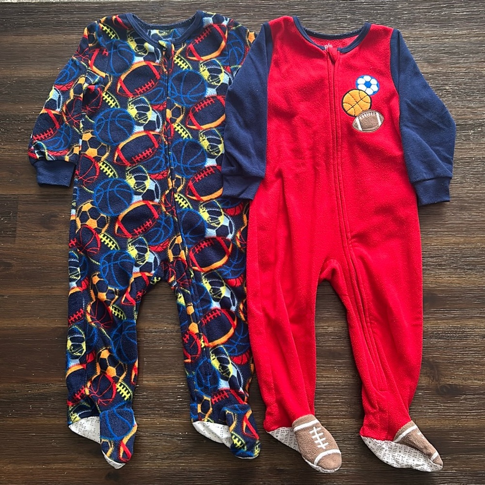 Bundle of Toddler Boy Sports Themed Fleece Footies Size 18M